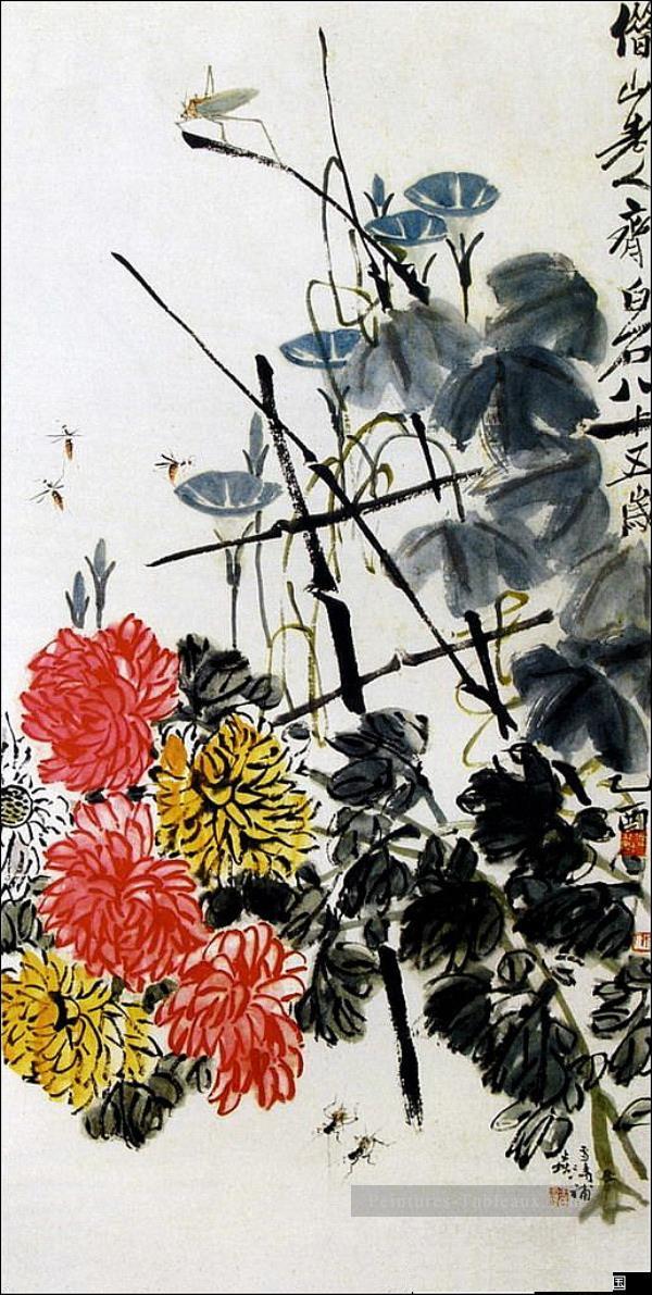 Qi Baishi bugs et fleurs vieille Chine à l’encre Peintures à l'huile